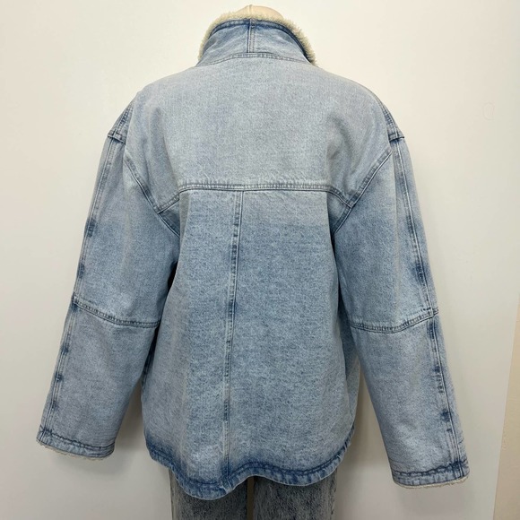 Free People Twisted Heart Cozy Denim Jacket Sherpa Lined | Size: Large - Picture 6 of 11